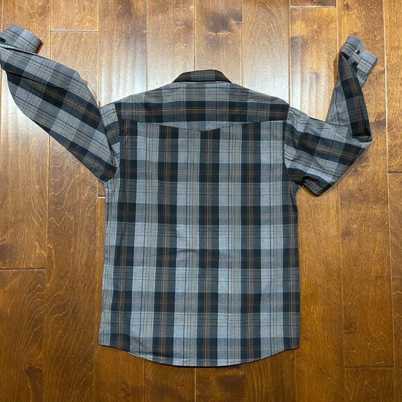 Panhandle Slim Snap Button Plaid Black Grey Shirt Cotton Boy's Size Extra Large - Picture 6 of 9
